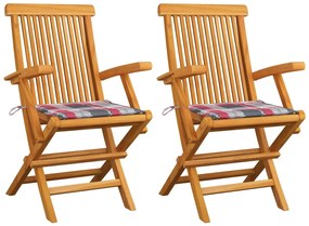 Záhradné stoličky+sivé kockované podložky 2 ks, tíkový masív 3062500