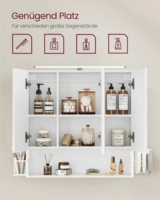 Kúpeľňová zrkadlová skrinka s osvetlením, nástenná skrinka, integrovaný kábel, biela