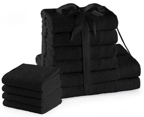Čierne froté bavlnené uteráky a osušky v súprave 10 ks Amari – Restilo