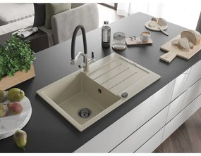 Mexen Bruno, 1-komorový granitový drez 795x495x200 mm a drezová batéria Duo, béžová, 6513-69-671701-07-B