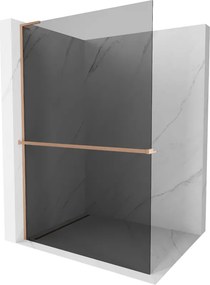 Mexen Kioto+ L, sprchová zástena Walk-In s poličkou a vešiakom 70 x 200 cm, 8mm šedé sklo, medený matný profil, 800-070-123-65-40