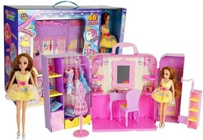 LEAN Toys Šatník so svetlom a zrkadlom, bábika 26 cm, sada oblečenia a doplnky
