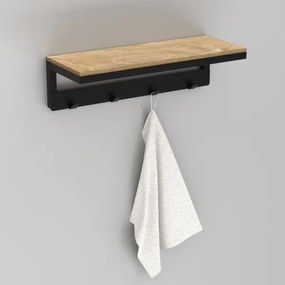 Nástenný vešiak na uteráky s poličkou 10x40 cm čierna
