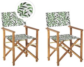 Sada 2 záhradných stoličiek a náhradných poťahov svetlé akáciové drevo sivá/vzor listov CINE Beliani