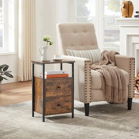 Nočný stolík s 2 zásuvkami, rustikálny hnedý