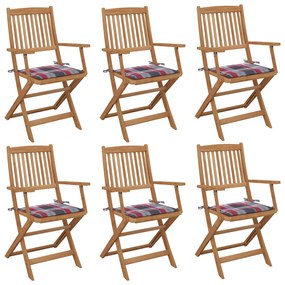 Skladacie záhradné stoličky so sedákmi 6 ks akáciový masív 3074953