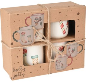 4-dielna sada hrnčekov Holly Jolly, 200 ml, porcelán