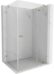 Mexen Lunar, pravostranný výklopný sprchový kút 75 x 80 cm, číre sklo, zlatý profil, 834-075-080-50-00-P