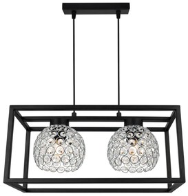 Závesné svietidlo Crystal Cage, 2x strieborné krištáľové tienidlo v kovovom ráme