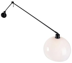 Nástenná lampa čierna s tienidlom bielym 30 cm nastaviteľná - Blitz