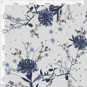 Záves na riasiacej páske 140x230 cm biely s modrými kvetmi