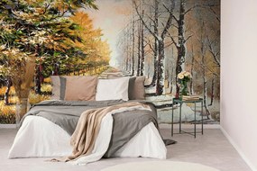 Samolepiaca tapeta jesenná alej stromov