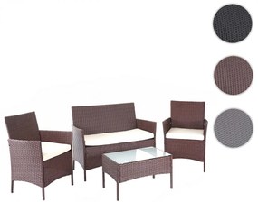Záhradná súprava 2 kresiel, pohovky a stolíka HWC-D82 - melírovaná hnedá s krémovými vankúšmi