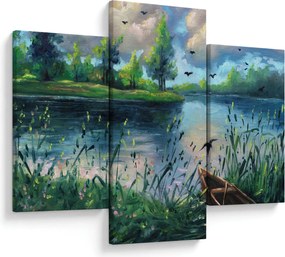 Obraz - Olejomaľba, Letný podvečer pri jazere (90x60 cm)