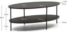 Čierny konferenčný stolík so sklenenou doskou 65x110 cm Fideia – Kave Home