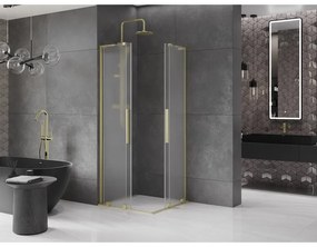 Mexen Velar L Duo, sprchový kút s posuvnými dverami 100 x 100 cm, 8mm sklo námraza, zlatá matná, 871-100-100-02-33-55
