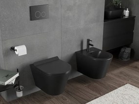 Mexen Rico, závesná WC misa 490x360x370 mm, Rimless Tornádo + WC sedadlo z duroplastu, čierna matná, 30720185T
