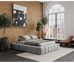 Svetlosivá čalúnená dvojlôžková posteľ s úložným priestorom s roštom 180x200 cm Aruba L – Maison de Rêve