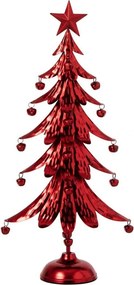 Červený kovový stromček s rolničkami Christmas Tree L - 25,5 * 11,5 * 56 cm