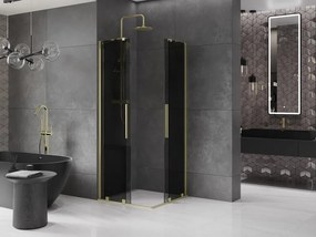 Mexen Velar Duo, sprchový kút s posuvnými dverami 80 x 80 cm, 8mm šedé sklo, zlatá matná, 871-080-080-42-55