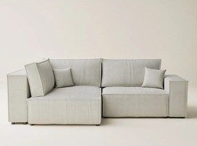 Krémovobiela menčestrová rozkladacia/s úložným priestorom rohová pohovka (ľavý roh/do L) Tonga – Maison de Rêve