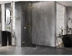 Mexen Lunar-F, skladací sprchový kút ľavý 80 x 80 cm, 8mm číre sklo, zlatý profil, 836-080-080-50-00-L