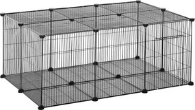 PawHut DIY chovateľská klietka pre malé zvieratá s 22 sieťovými panelmi a dverami pre králiky a morčatá 105x70x45 cm čierna | Aosom