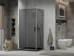 Mexen Lima, sprchový kút so skladacími dverami 80 (dvere) x 100 (stena) cm, 6mm šedé sklo, chrómový profil + slim sprchová vanička čierna + chrómový sifón, 856-080-100-01-40-4070