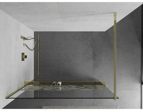 Mexen Kioto+, sprchová zástena s poličkou a držiakom na uteráky 110 x 200 cm, 8mm číre sklo vzor biely, zlatý profil 800-110-121-50-85