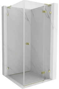 Mexen Lunar, L výklopný sprchový kút pravý 70 x 70 cm, 8mm číre sklo, zlatý profil, 834L-070-070-50-00-P