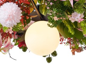 Bohemian závesná lampa čierna s farebnými kvetmi červená a ružová - Flower Power