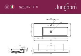 Umývadlo Jungborn QUATTRO odkladacia plocha vľavo 1210x 46 cm lesklá biela TW15011