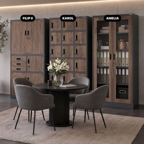 Kovová kancelárska skriňa so sejfom antracitová, orech, 900x1850x400 mm: FILIP II Eco Design