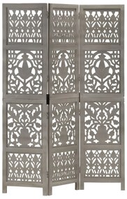 Ručne vyrezávaný 3-panelový paraván sivý 120x165 cm mangovníkový masív