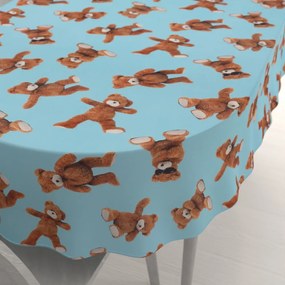 Biante Detský bavlnený oválny obrus Sandra SA-724 Plyšové medvedíky na modrom 60x100 cm