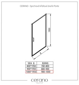 CERANO - Sprchové krídlové dvere Porte L/P - 8 mm - čierna matná, grafitové sklo - 100x195 cm, CER-CER-8050BD7247