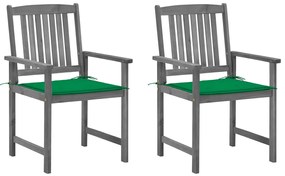 Záhradné stoličky s podložkami 2 ks, sivé, akáciový masív 3061231