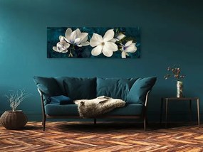 Obraz - Avant-Garde Magnolia (1 Part) Narrow Turquoise Veľkosť: 120x40, Verzia: Na talianskom plátne