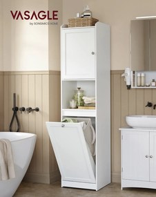 Vysoká koupelnová skříňka s košem na prádlo Vasagle Clark bílá