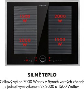 Klarstein Delicatessa 60 Prime, indukčná varná doska, 7000 W, 4 zóny, časovač, čierna