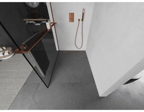 Mexen Kioto+ L, sprchová zástena Walk-In s poličkou a vešiakom 120 x 200 cm, 8mm číre sklo čierny vzor, ružové zlato profil, 800-120-123-60-70