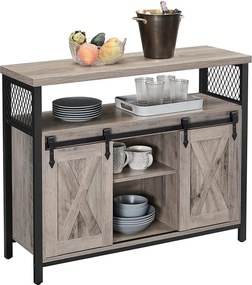 Skrinka s 2 posuvnými dverami, príborník, greige a čierna