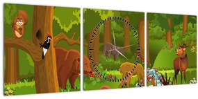 Detský obraz so zvieratkami (s hodinami) (90x30 cm)