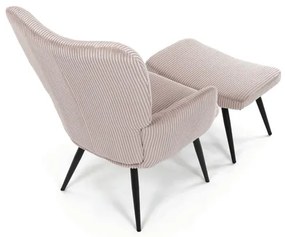 Relaxačné kreslo ušiak s taburetom ROYAL — kov, menčester, ružová