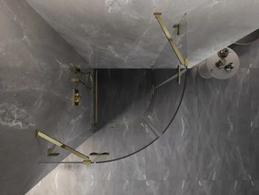 Mexen Lunar, polkruhový výklopný sprchový kút 100 x 100 cm, 8mm číre sklo, zlatý profil, 833-100L-100P-50-00