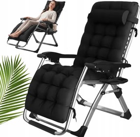 Polohovateľné skladacie záhradné lehátko s poduškou TDC01-BK čierna