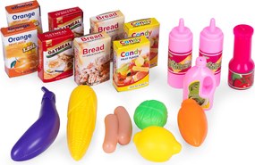 Detský nákupný vozík - hračka do supermarketu s 18 potravinovými doplnkami, pre deti 3+