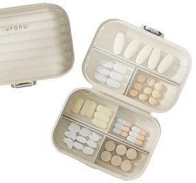 eCarla Cestovný organizér na lieky, 7 priehradiek PILLS - smotanová