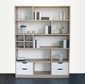 Regál / knižnica Sten 2, dub sonoma/biela