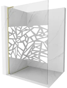 Mexen Kioto L, sprchová zástena Walk-In 90 x 200 cm, 8mm číre sklo biely vzor, zlatý matný profil, 800-090-103-55-85